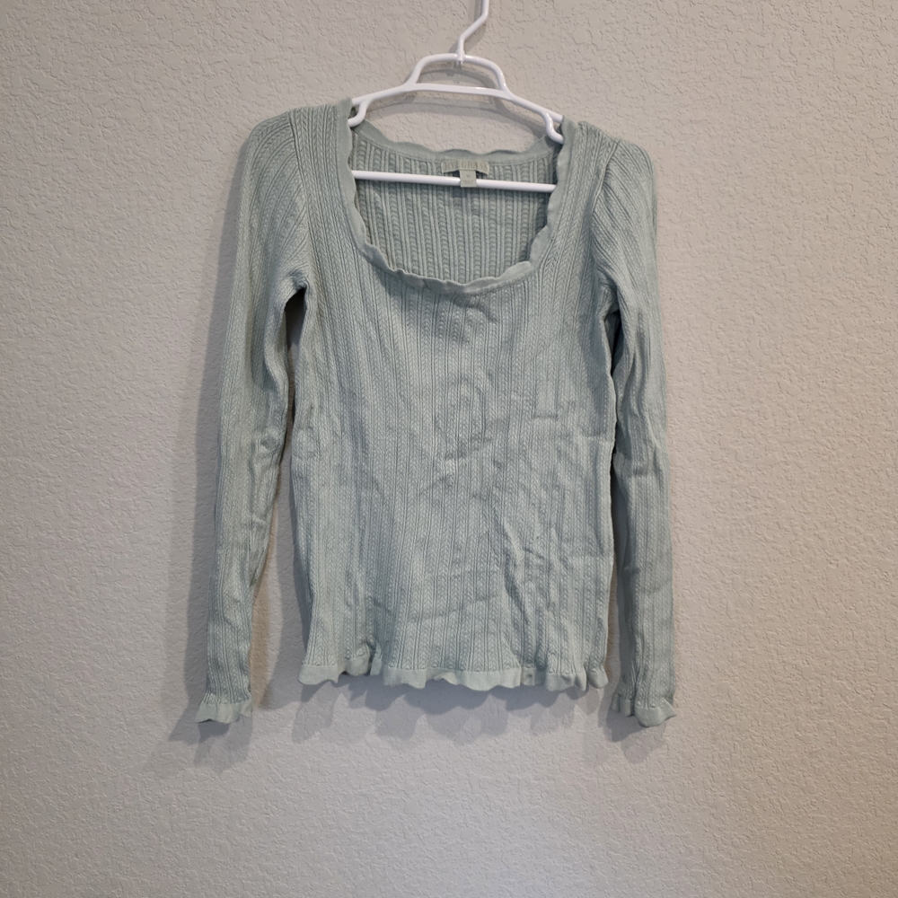 Ribbed Scoop Neck Long Sleeve Top in Light Green
